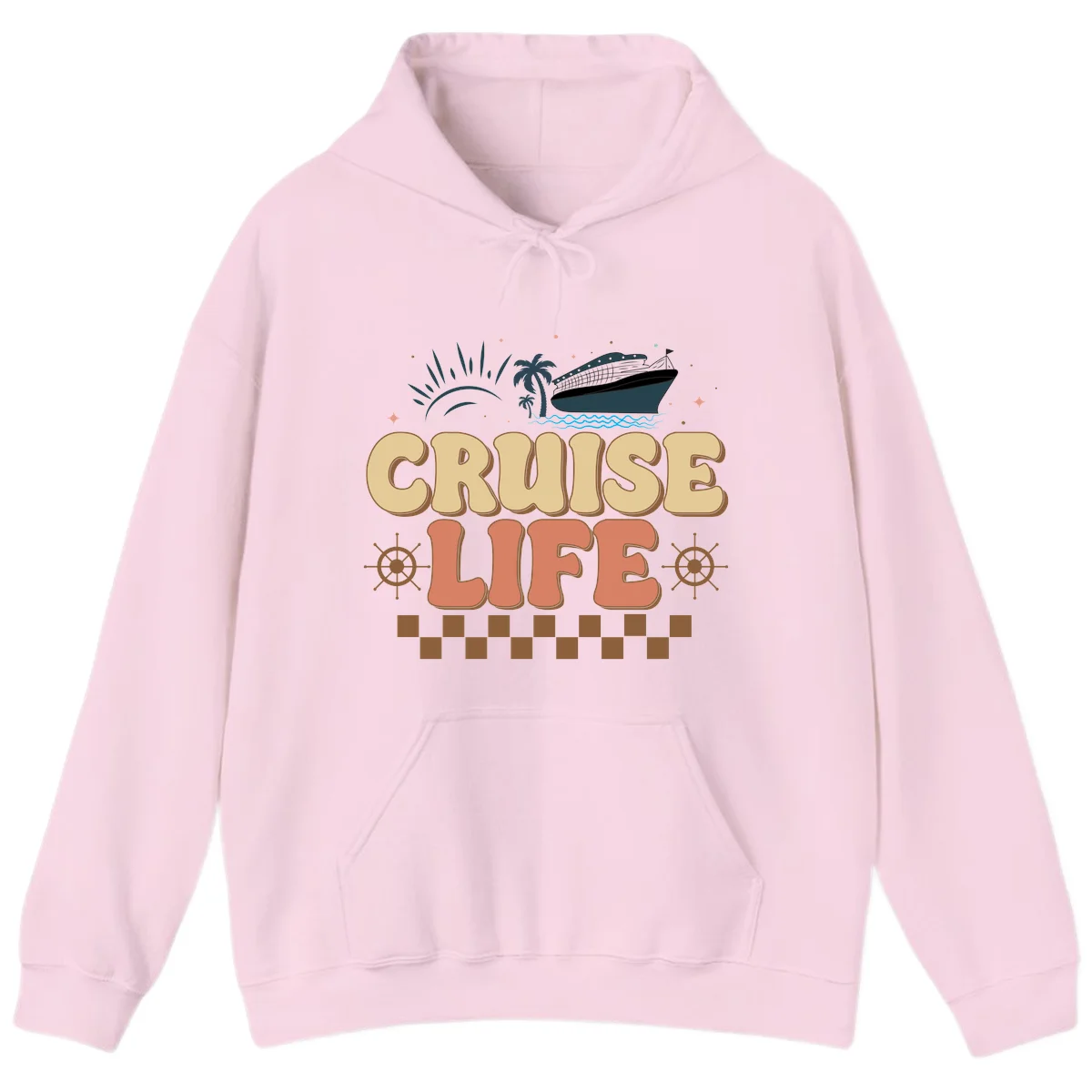 Cruise Life Retro Vacation Hoodie for Cruise Trip in Light Pink