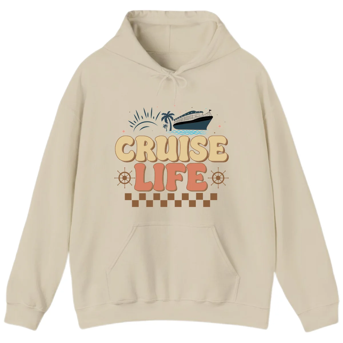 Cruise Life Retro Vacation Hoodie for Cruise Trip in Sand