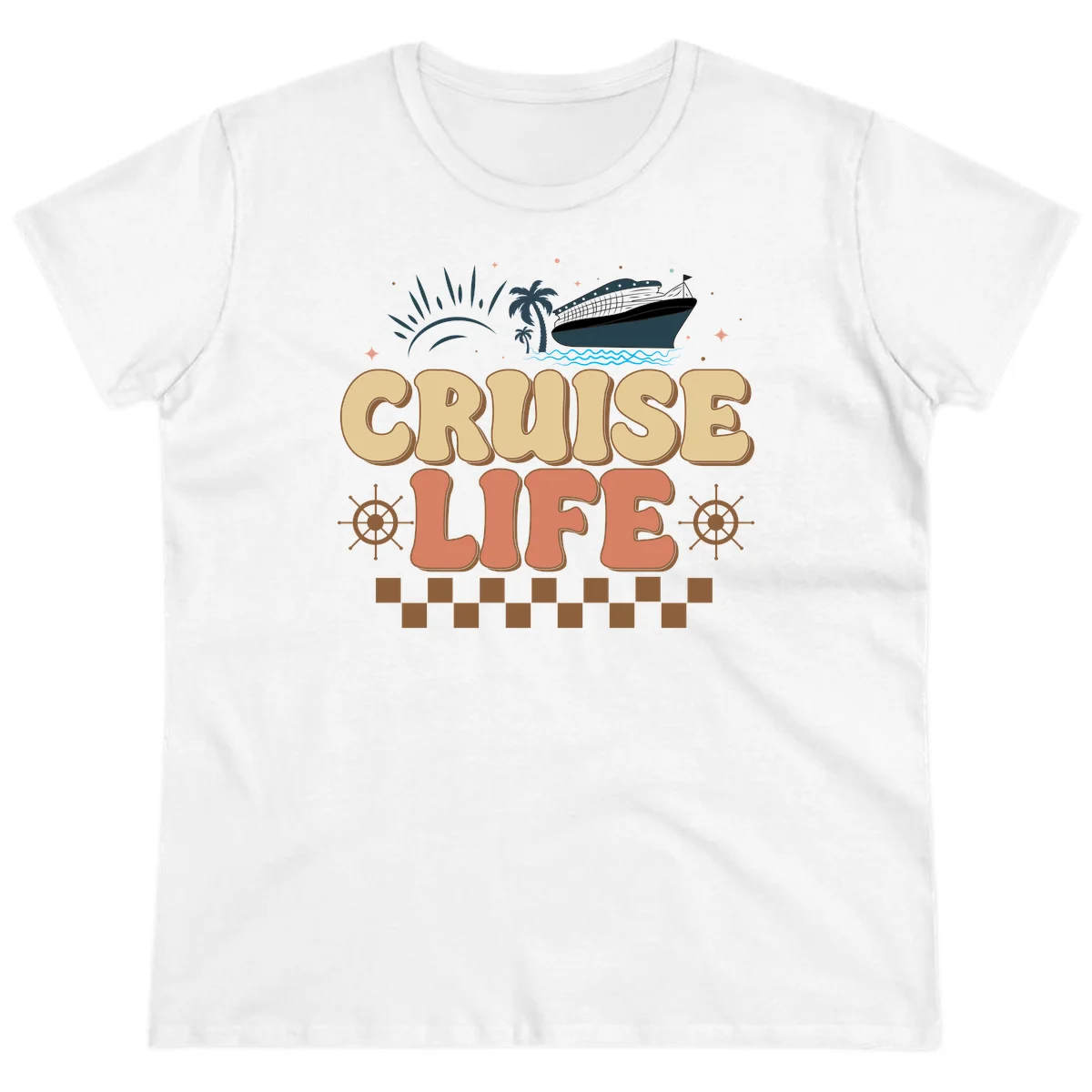Cruise Life Retro Vacation Ladies Tee for Cruise Lovers in White