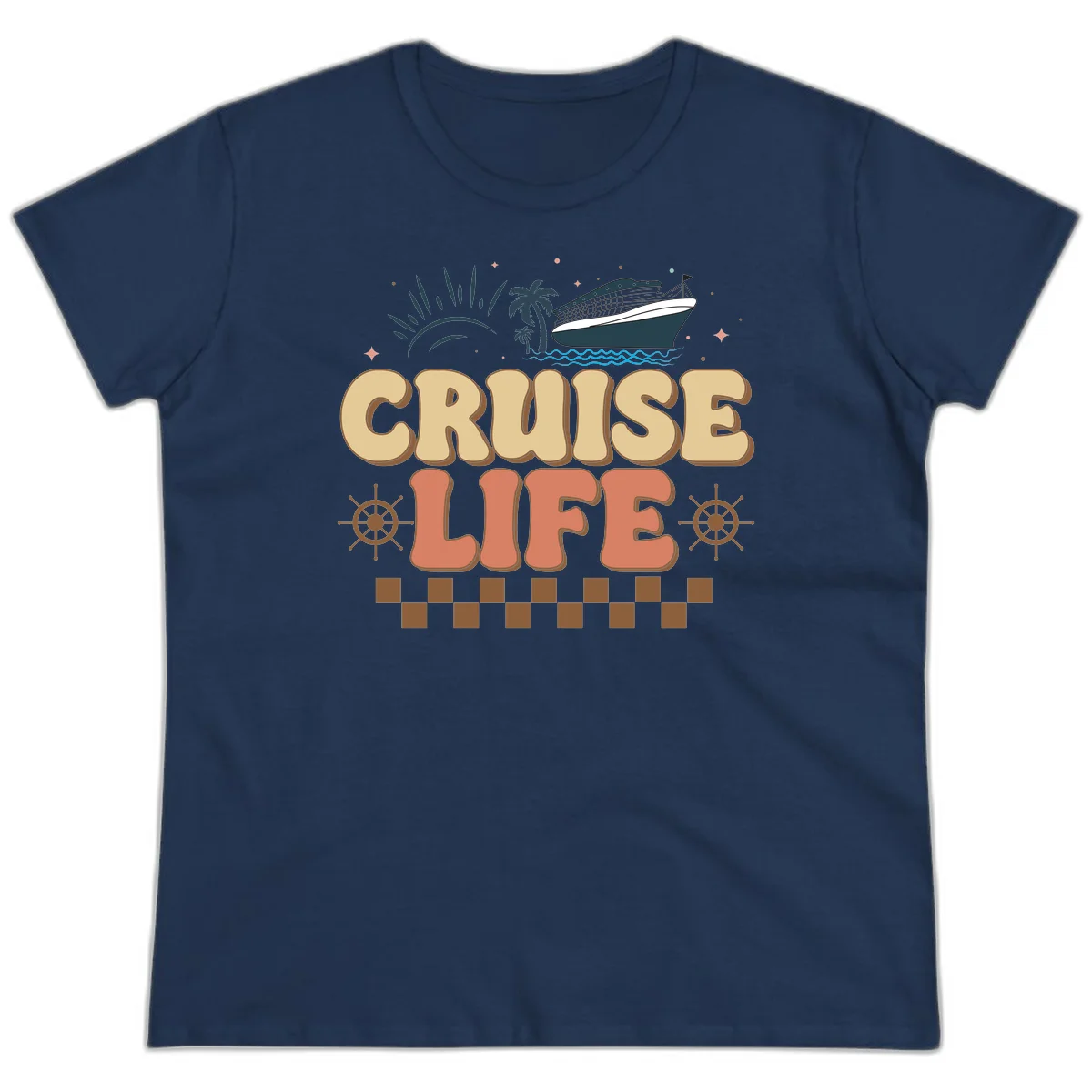 Cruise Life Retro Vacation Ladies Tee for Cruise Lovers in Navy