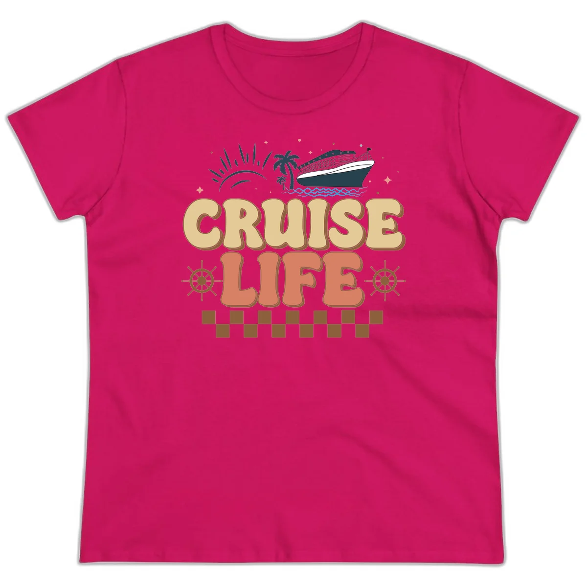 Cruise Life Retro Vacation Ladies Tee for Cruise Lovers in Heliconia