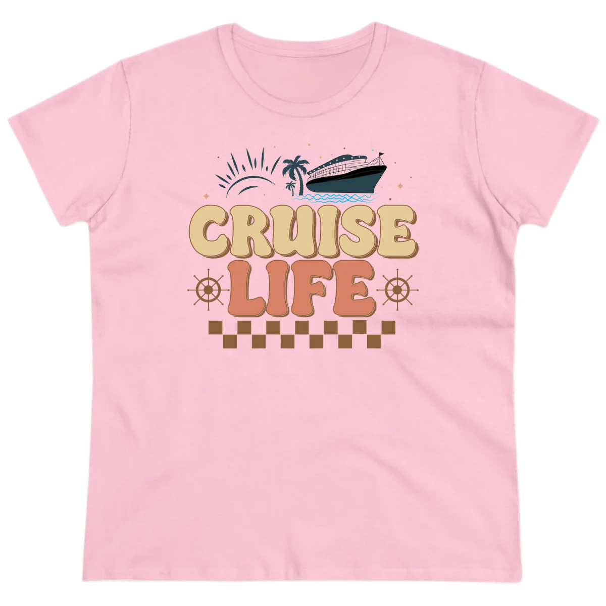 Cruise Life Retro Vacation Ladies Tee for Cruise Lovers in Light Pink