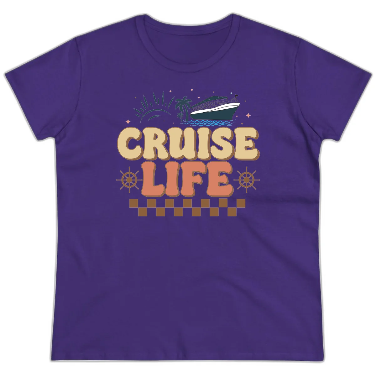 Cruise Life Retro Vacation Ladies Tee for Cruise Lovers in Purple