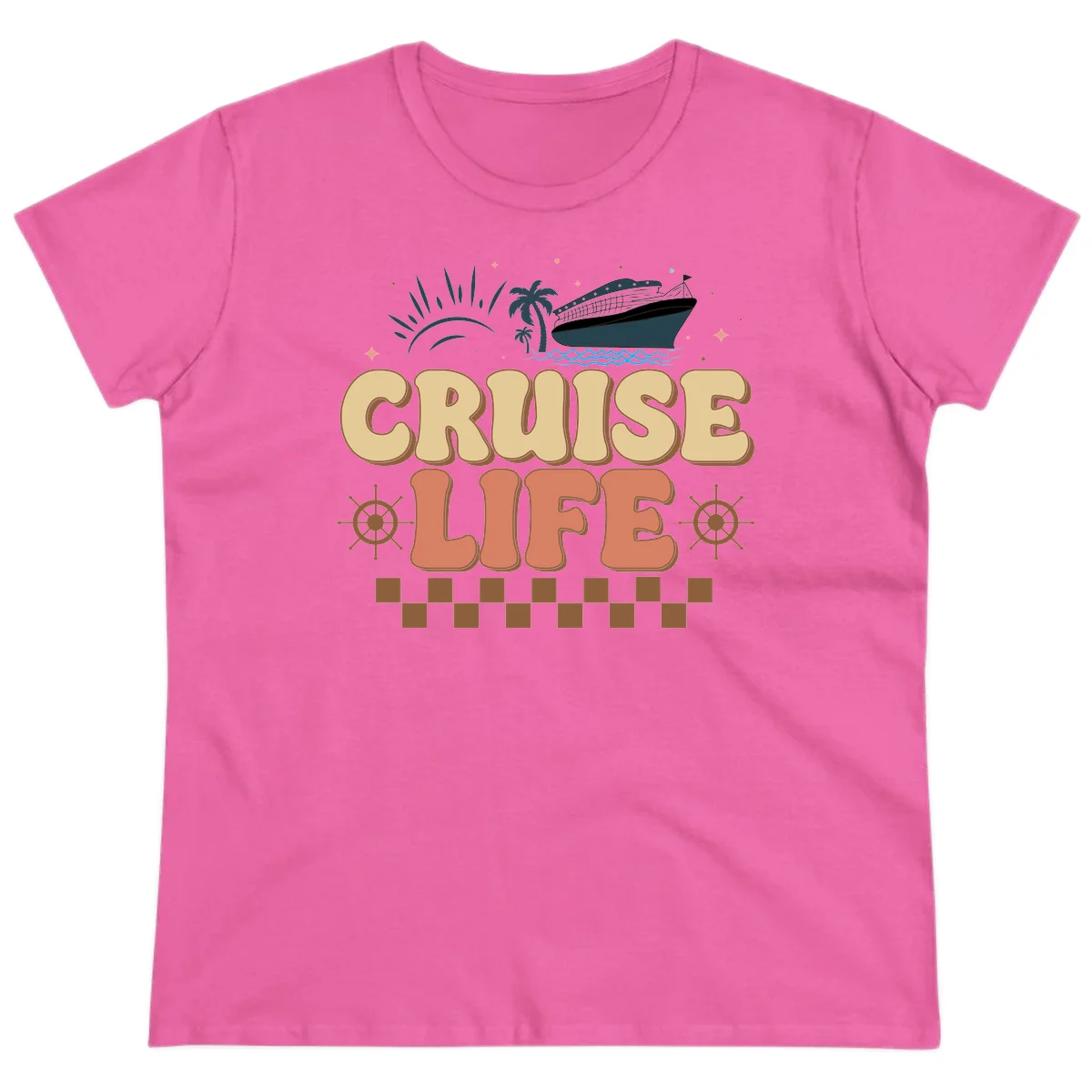 Cruise Life Retro Vacation Ladies Tee for Cruise Lovers in Azalea
