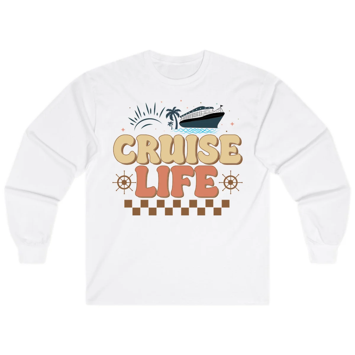 Cruise Life Retro Vacation Long Sleeve Shirt in White