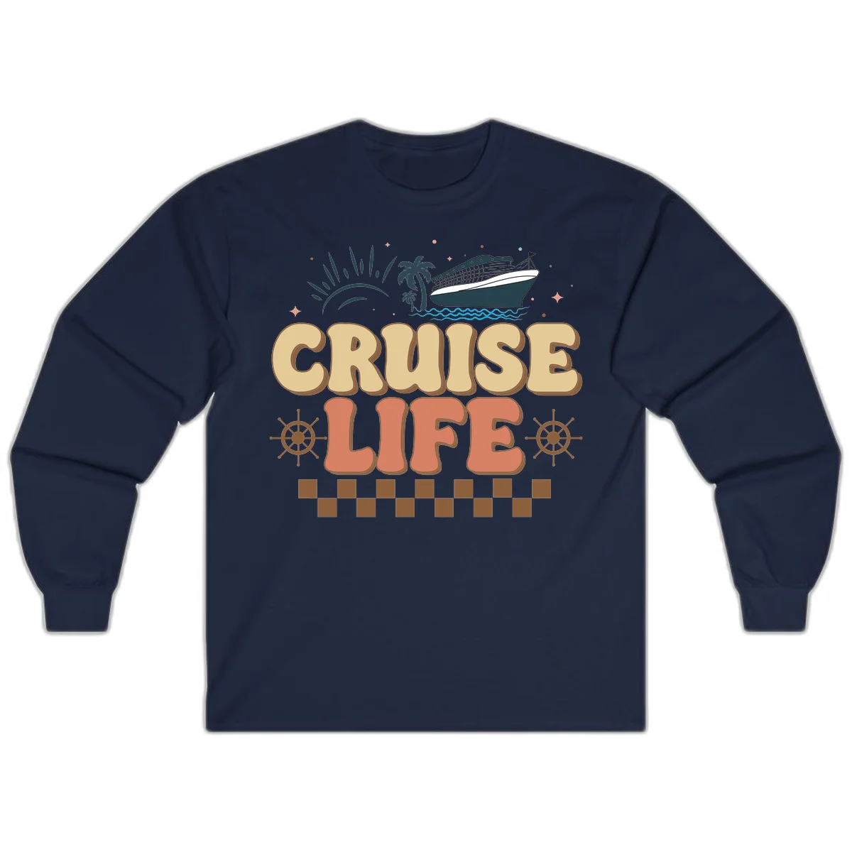 Cruise Life Retro Vacation Long Sleeve Shirt in Navy
