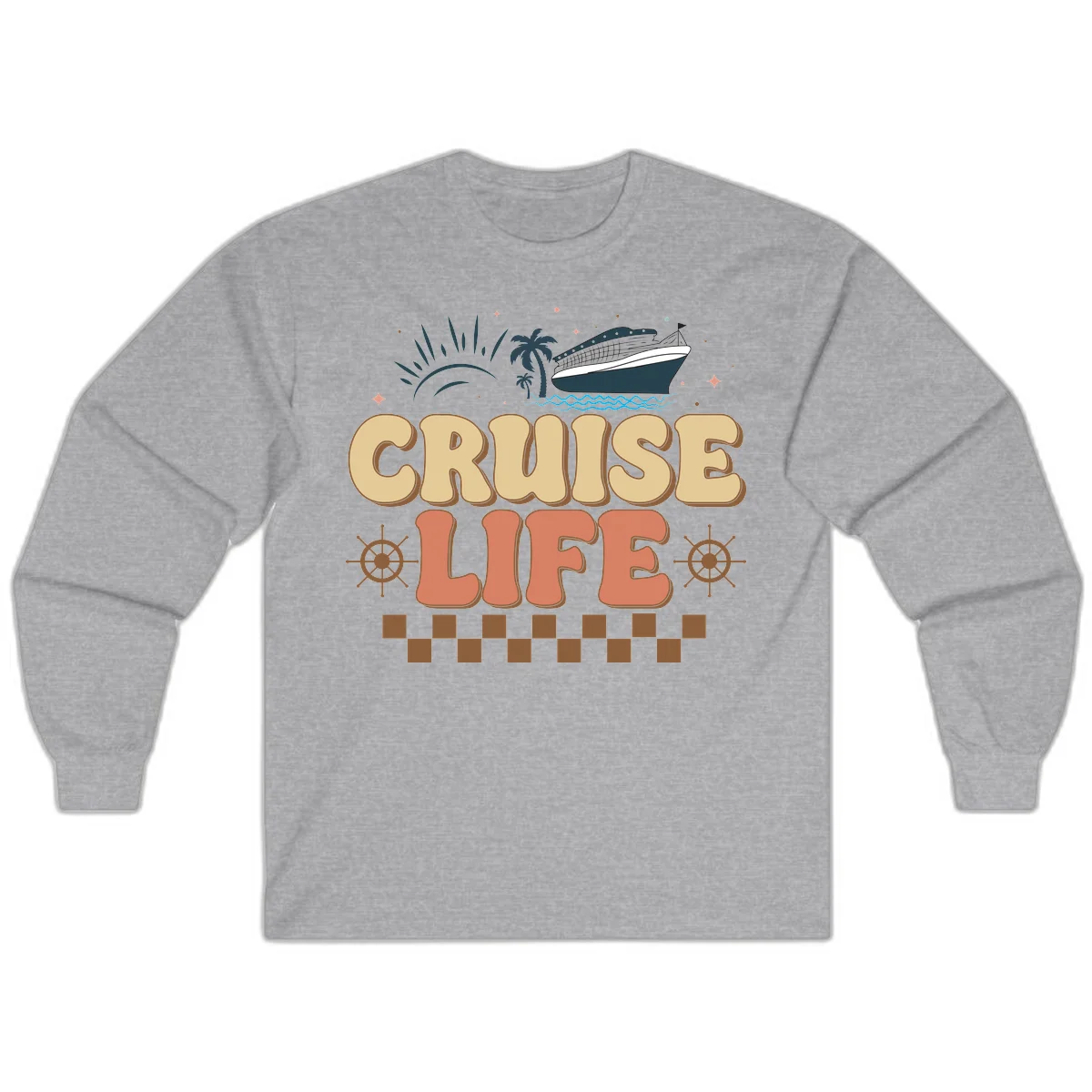Cruise Life Retro Vacation Long Sleeve Shirt in Sport Grey