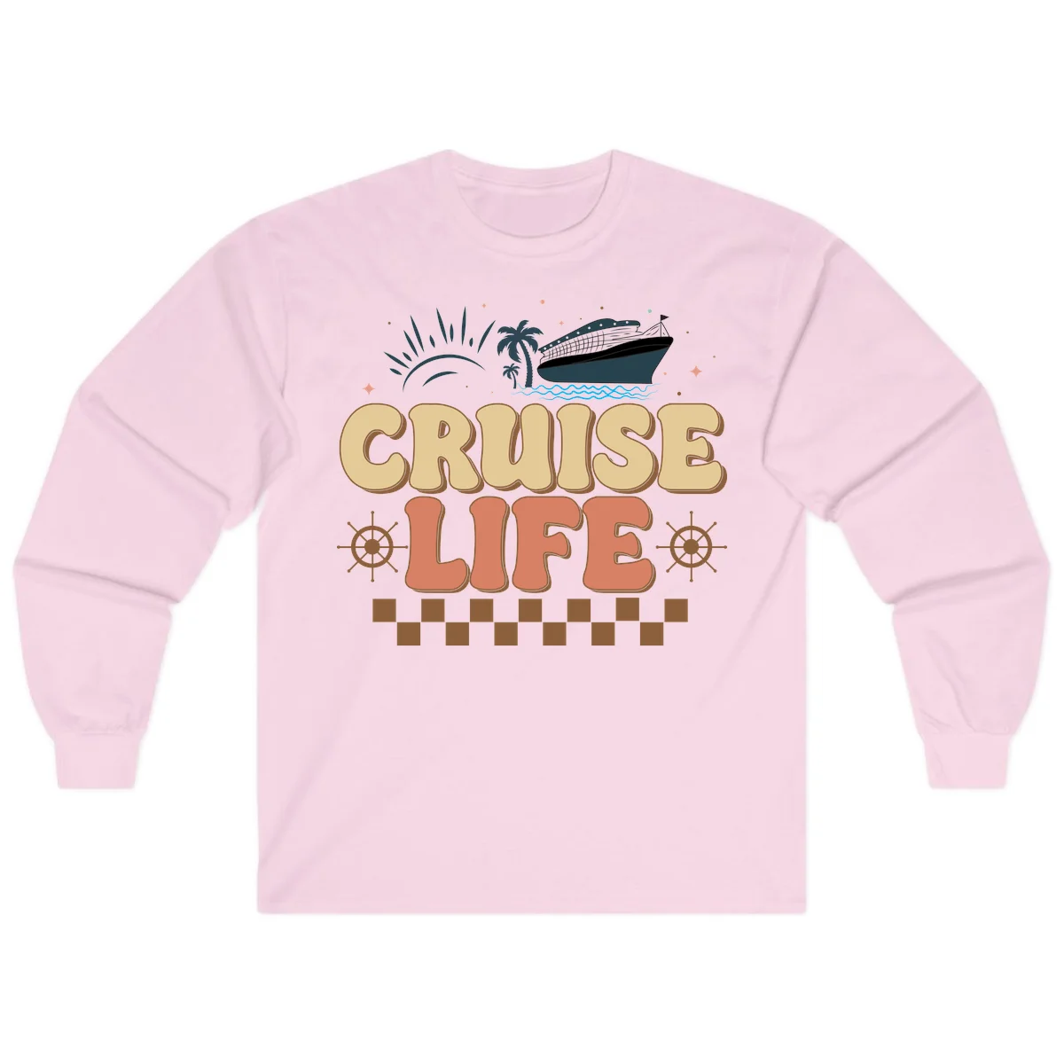 Cruise Life Retro Vacation Long Sleeve Shirt in Light Pink