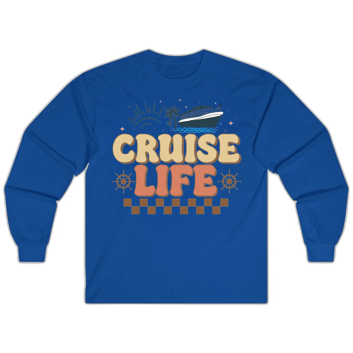 Cruise Life Retro Vacation Long Sleeve Shirt in Royal