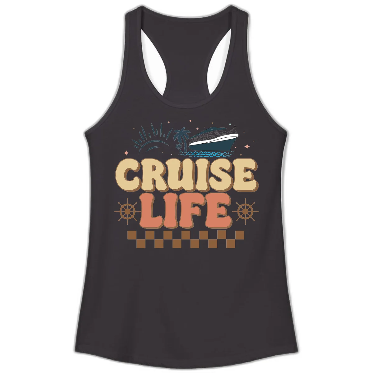 Cruise Life Retro Vacation Ladies Tank for Beach in Black