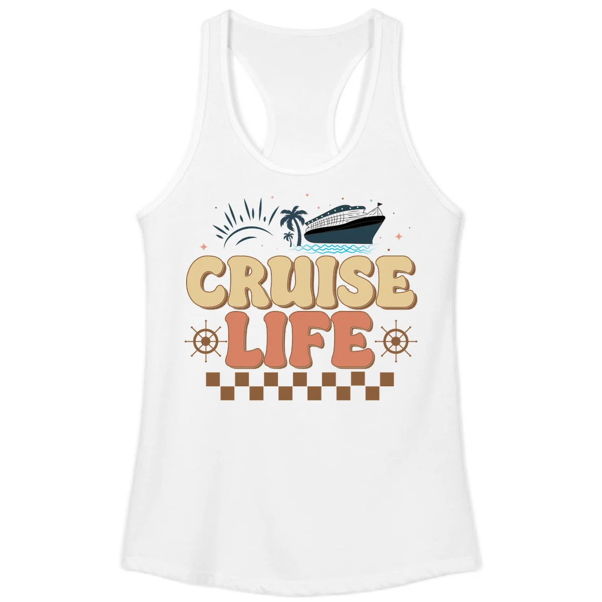 Cruise Life Retro Vacation Ladies Tank for Beach in White