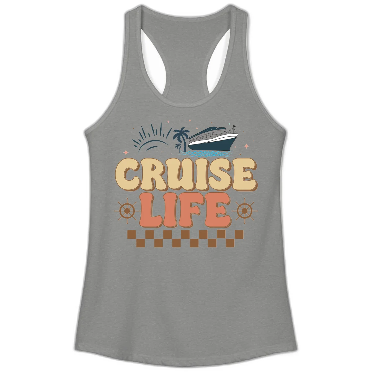 Cruise Life Retro Vacation Ladies Tank for Beach in Heather Grey