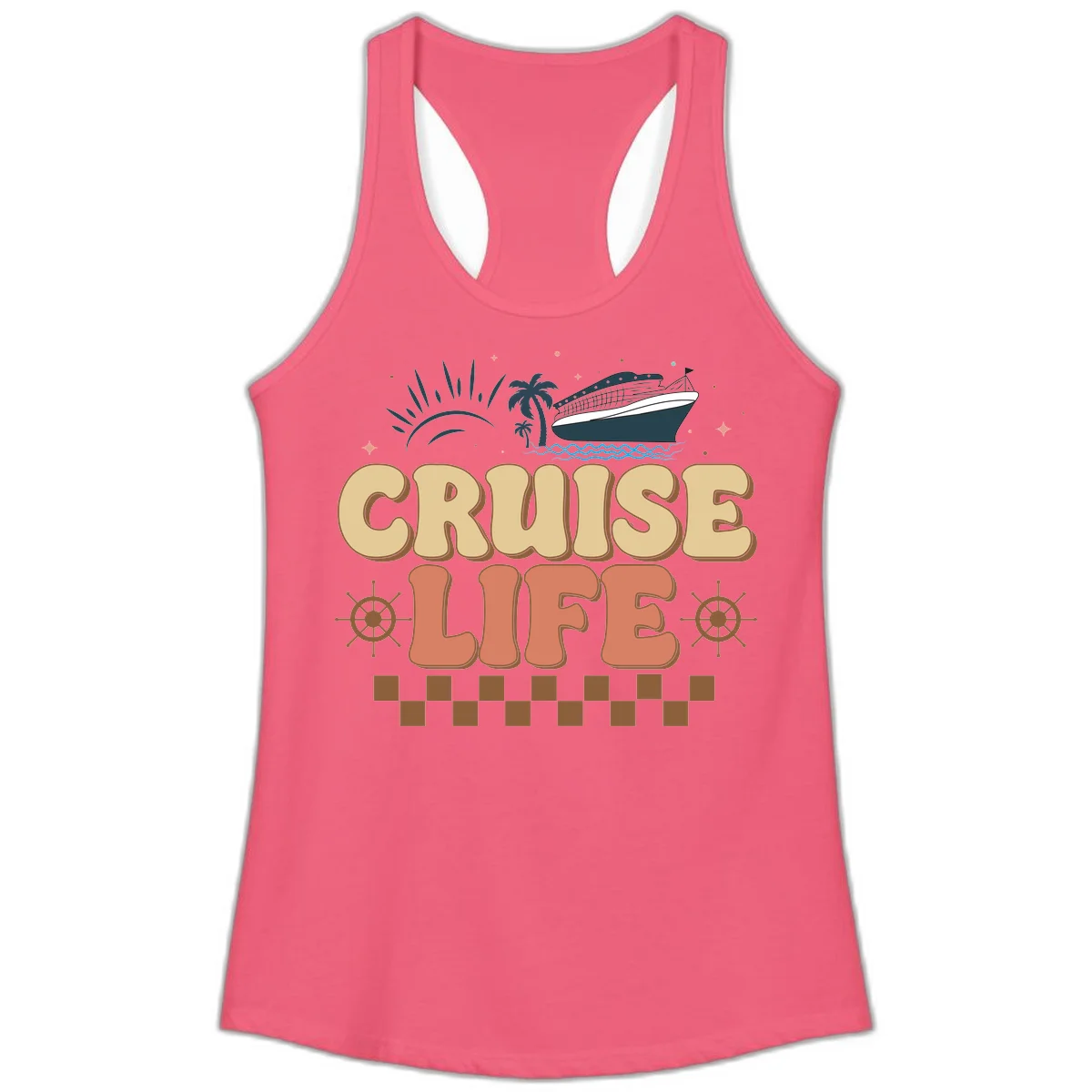 Cruise Life Retro Vacation Ladies Tank for Beach in Hot Pink