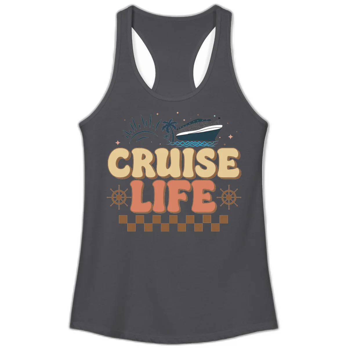 Cruise Life Retro Vacation Ladies Tank for Beach in Solid Dark Gray