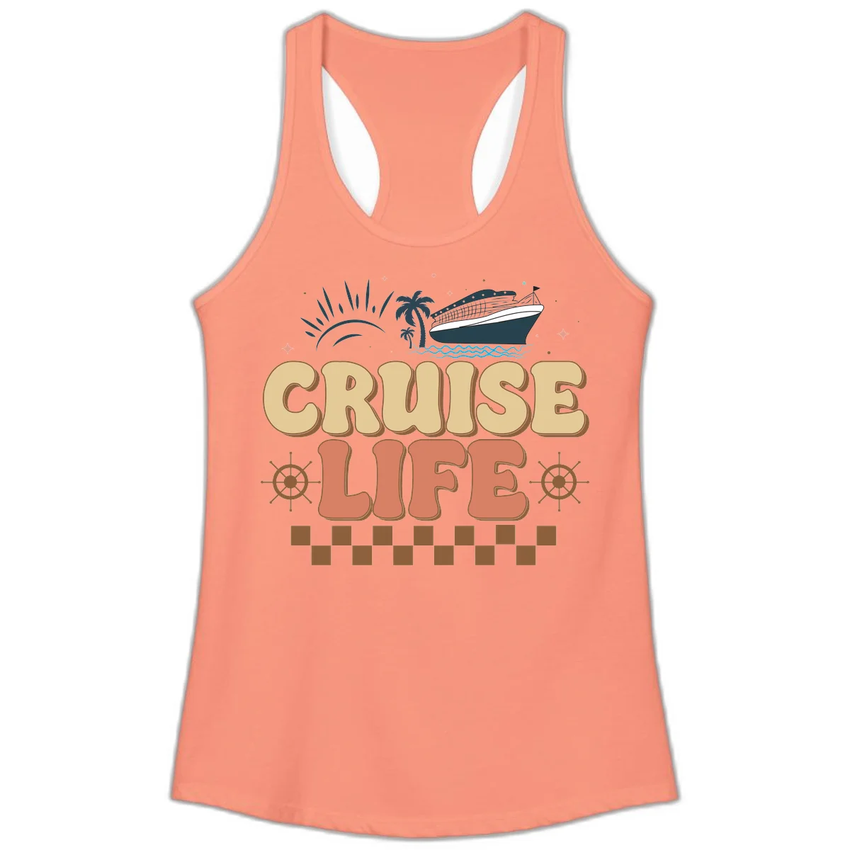 Cruise Life Retro Vacation Ladies Tank for Beach in Solid Light Orange