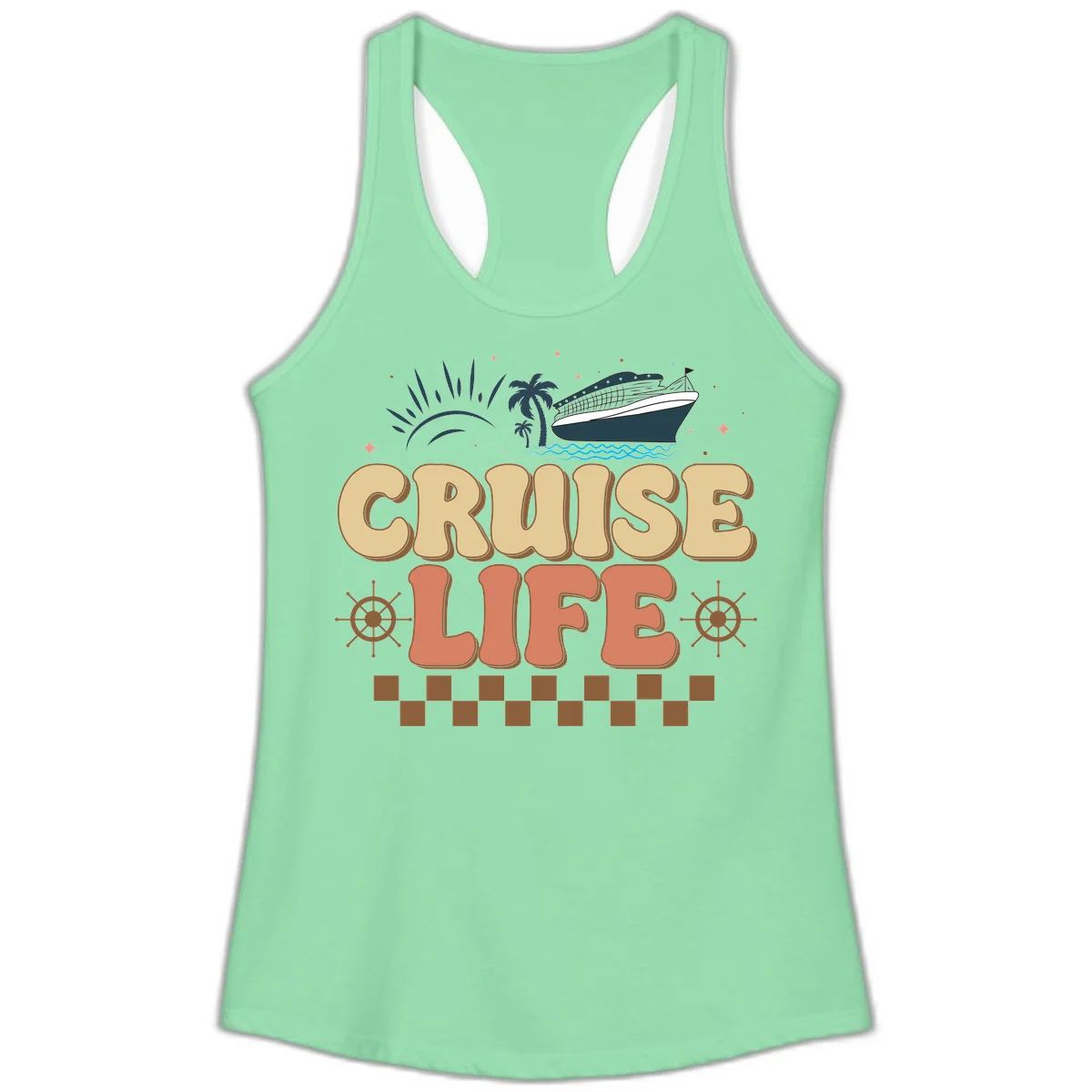 Cruise Life Retro Vacation Ladies Tank for Beach in Solid Mint