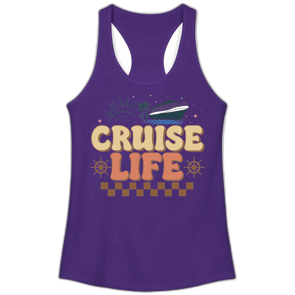 Cruise Life Retro Vacation Ladies Tank for Beach in Solid Purple Rush