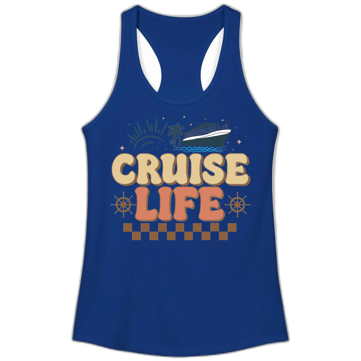 Cruise Life Retro Vacation Ladies Tank for Beach in Solid Royal