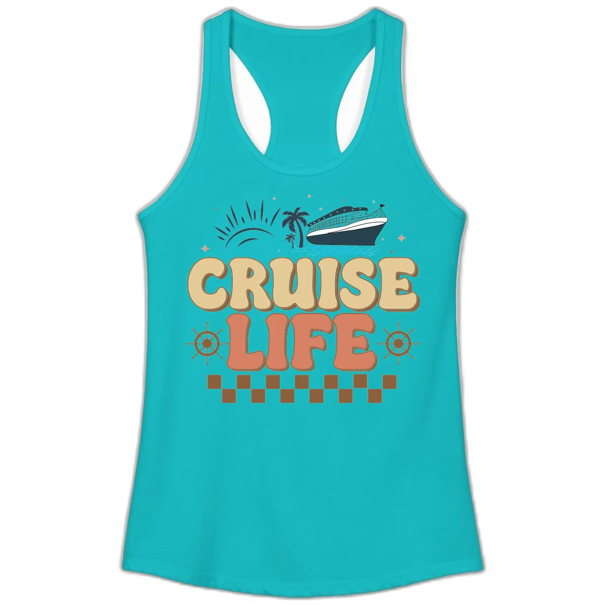 Cruise Life Retro Vacation Ladies Tank for Beach in Tahiti Blue