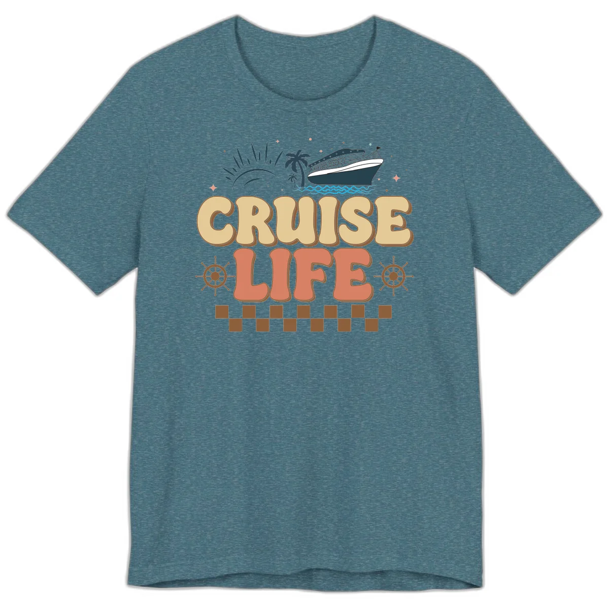 Cruise Life Retro Vacation Premium T-Shirt for Travelers in Heather Deep Teal