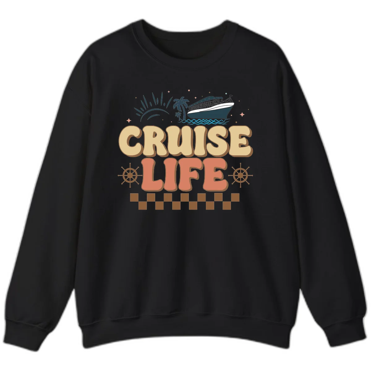 Cruise Life Retro Vacation Sweatshirt for Travelers in Black