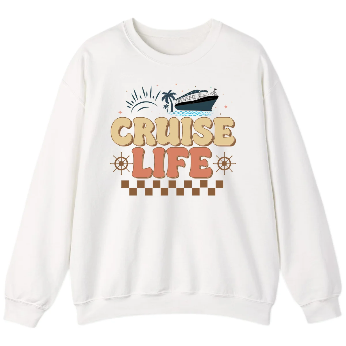 Cruise Life Retro Vacation Sweatshirt for Travelers in White
