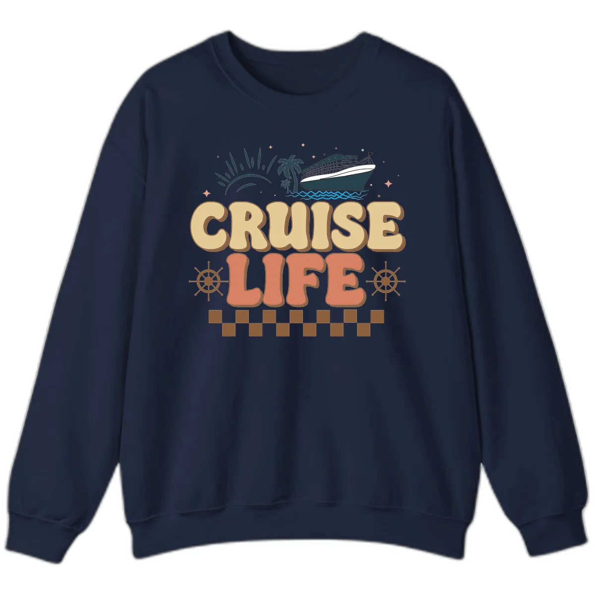 Cruise Life Retro Vacation Sweatshirt for Travelers in Navy