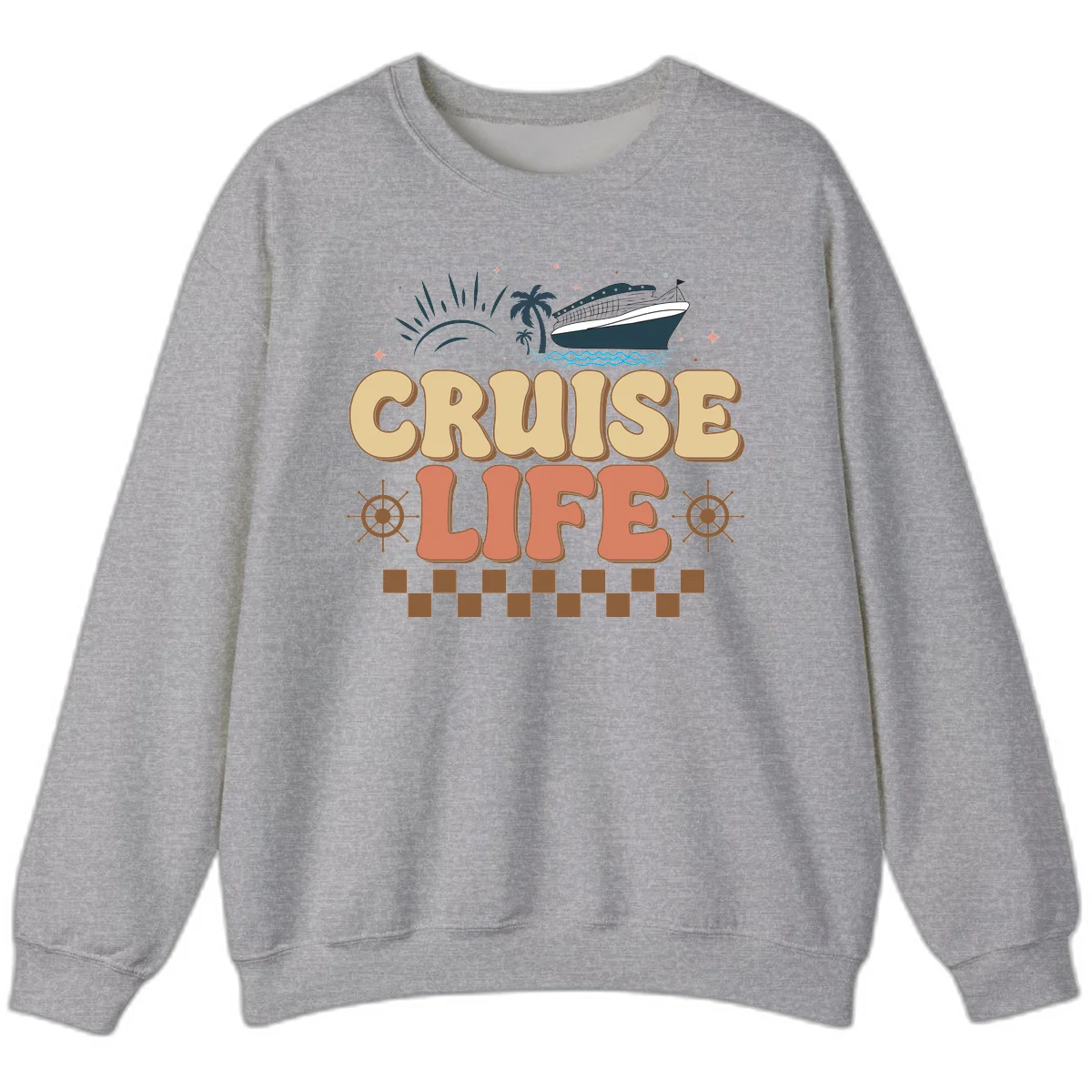 Cruise Life Retro Vacation Sweatshirt for Travelers in Sport Grey