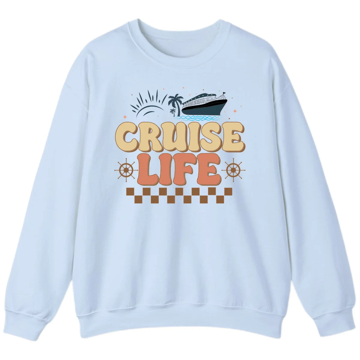 Cruise Life Retro Vacation Sweatshirt for Travelers in Light Blue