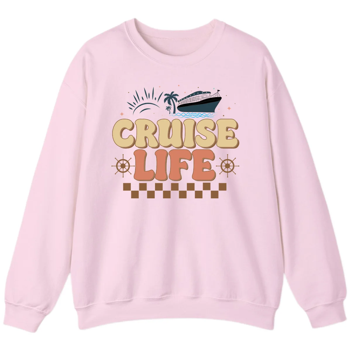 Cruise Life Retro Vacation Sweatshirt for Travelers in Light Pink