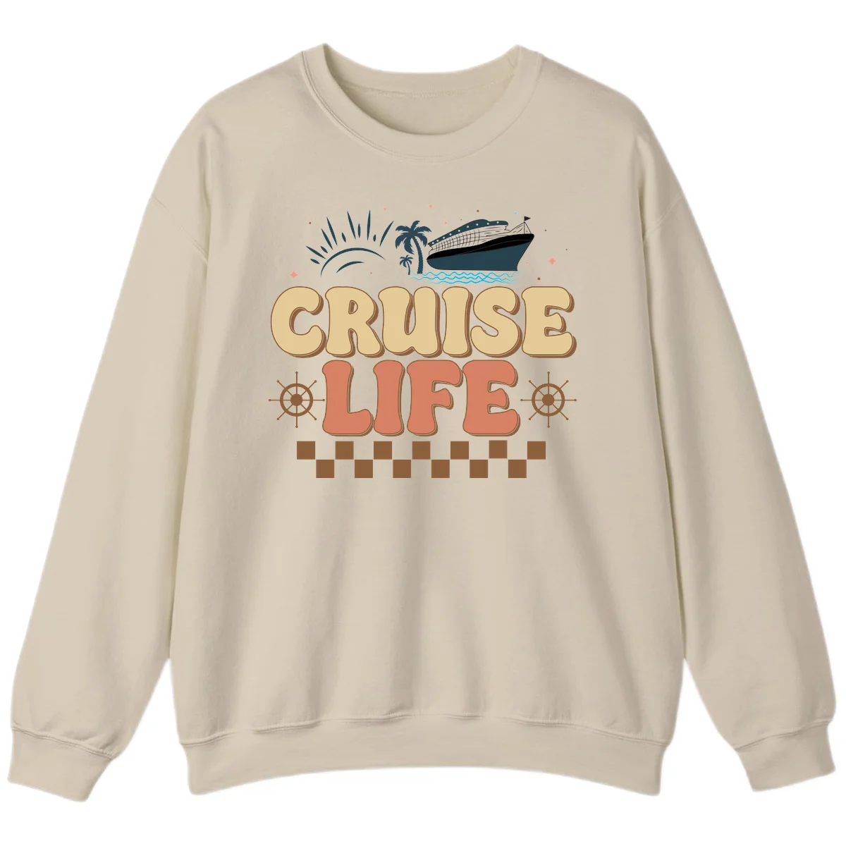 Cruise Life Retro Vacation Sweatshirt for Travelers in Sand