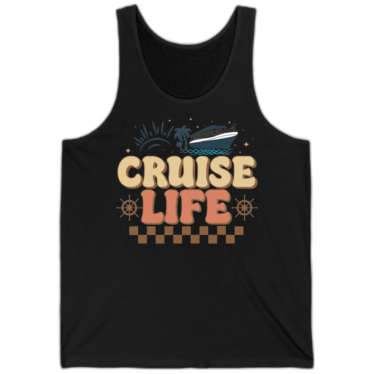 Cruise Life Retro Vacation Tank Top for Cruise in Black