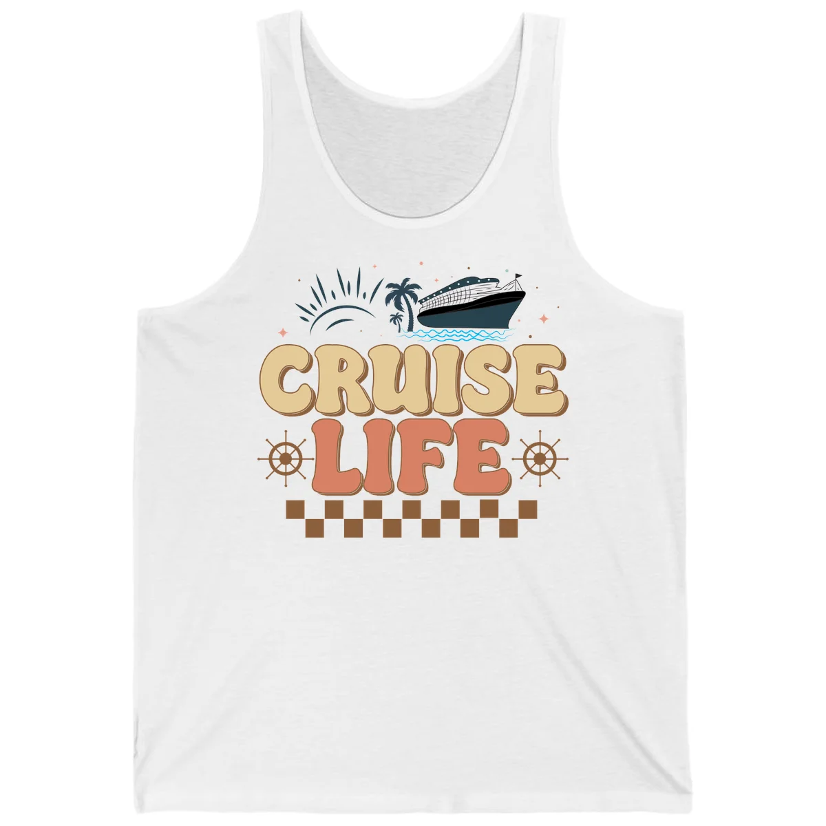 Cruise Life Retro Vacation Tank Top for Cruise in White