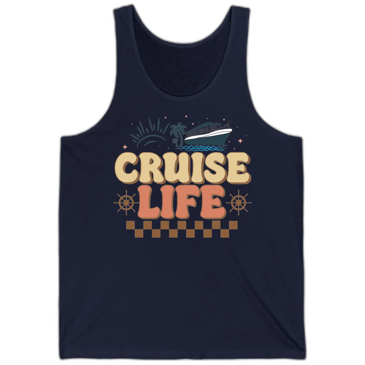 Cruise Life Retro Vacation Tank Top for Cruise in Navy