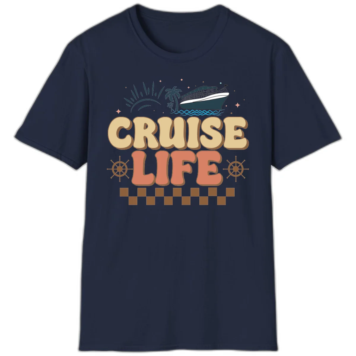 Cruise Life Retro Vacation T-Shirt for Cruise Lovers in Navy
