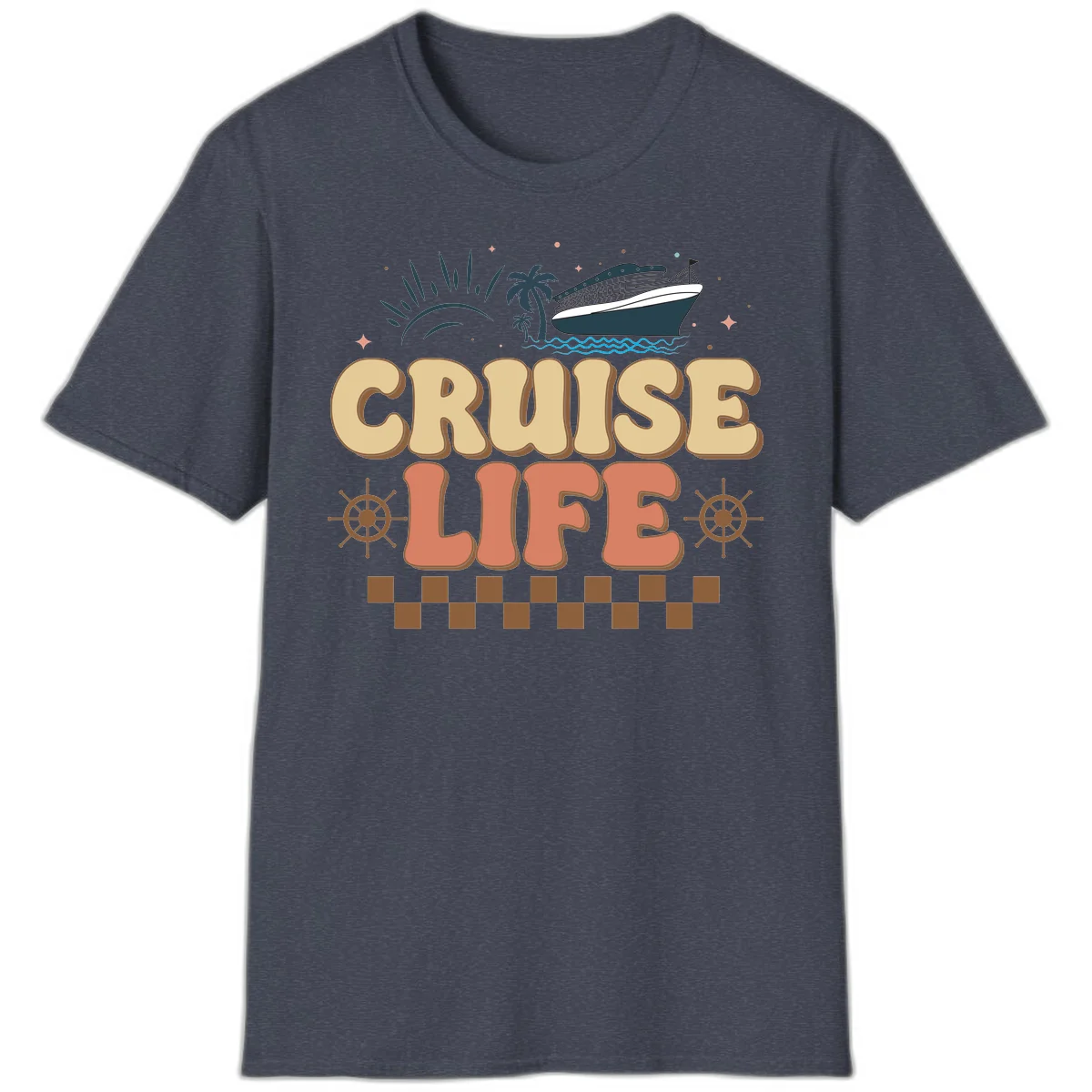 Cruise Life Retro Vacation T-Shirt for Cruise Lovers in Heather Navy
