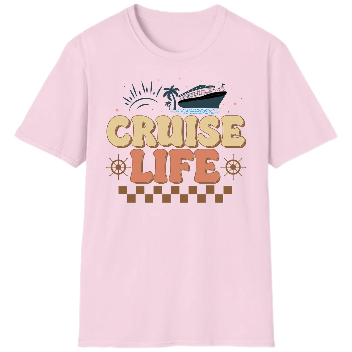 Cruise Life Retro Vacation T-Shirt for Cruise Lovers in Light Pink