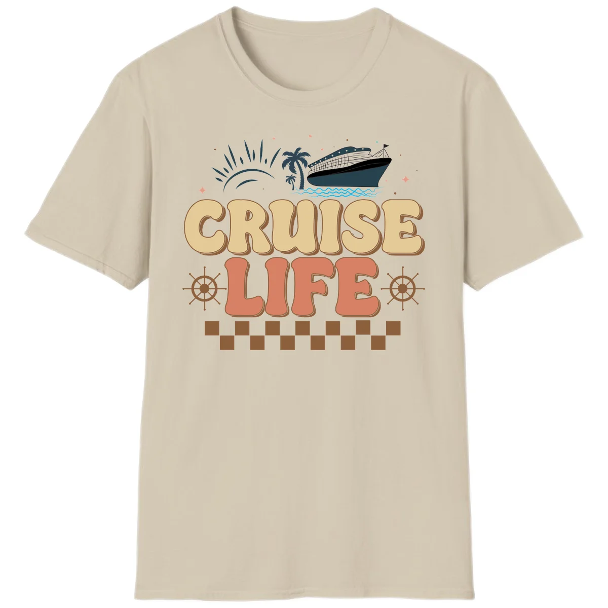 Cruise Life Retro Vacation T-Shirt for Cruise Lovers in Sand