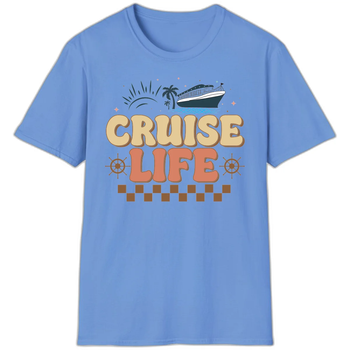 Cruise Life Retro Vacation T-Shirt for Cruise Lovers in Carolina Blue