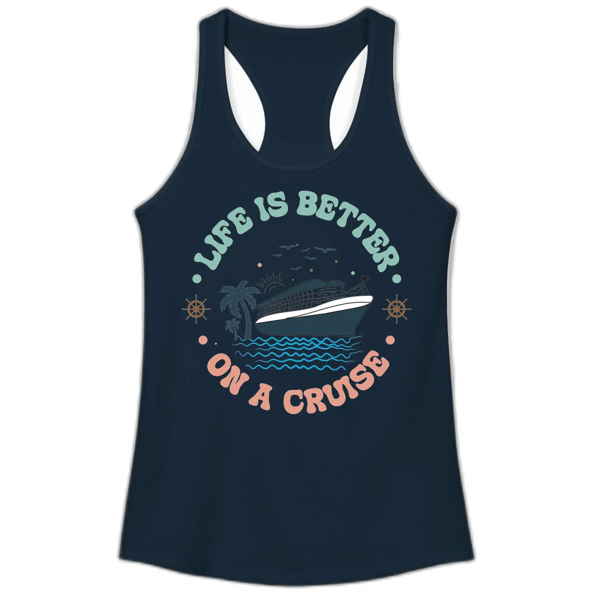 Life's Better On A Cruise Ladies Tank Top in Solid Midnight Navy