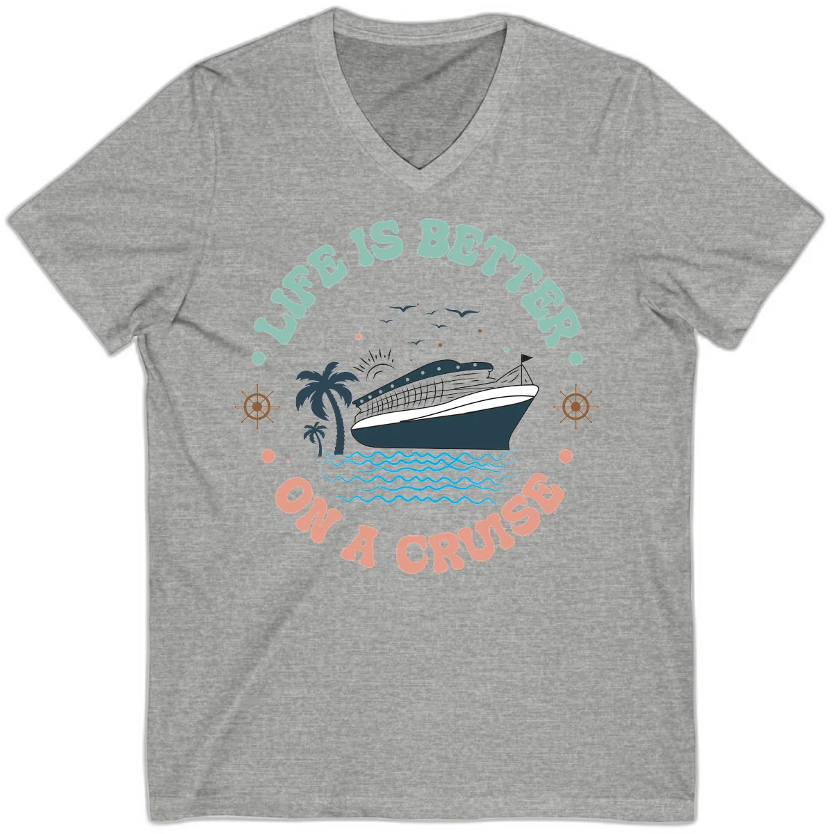 Life's Better On A Cruise V-Neck Tee in Athletic Heather