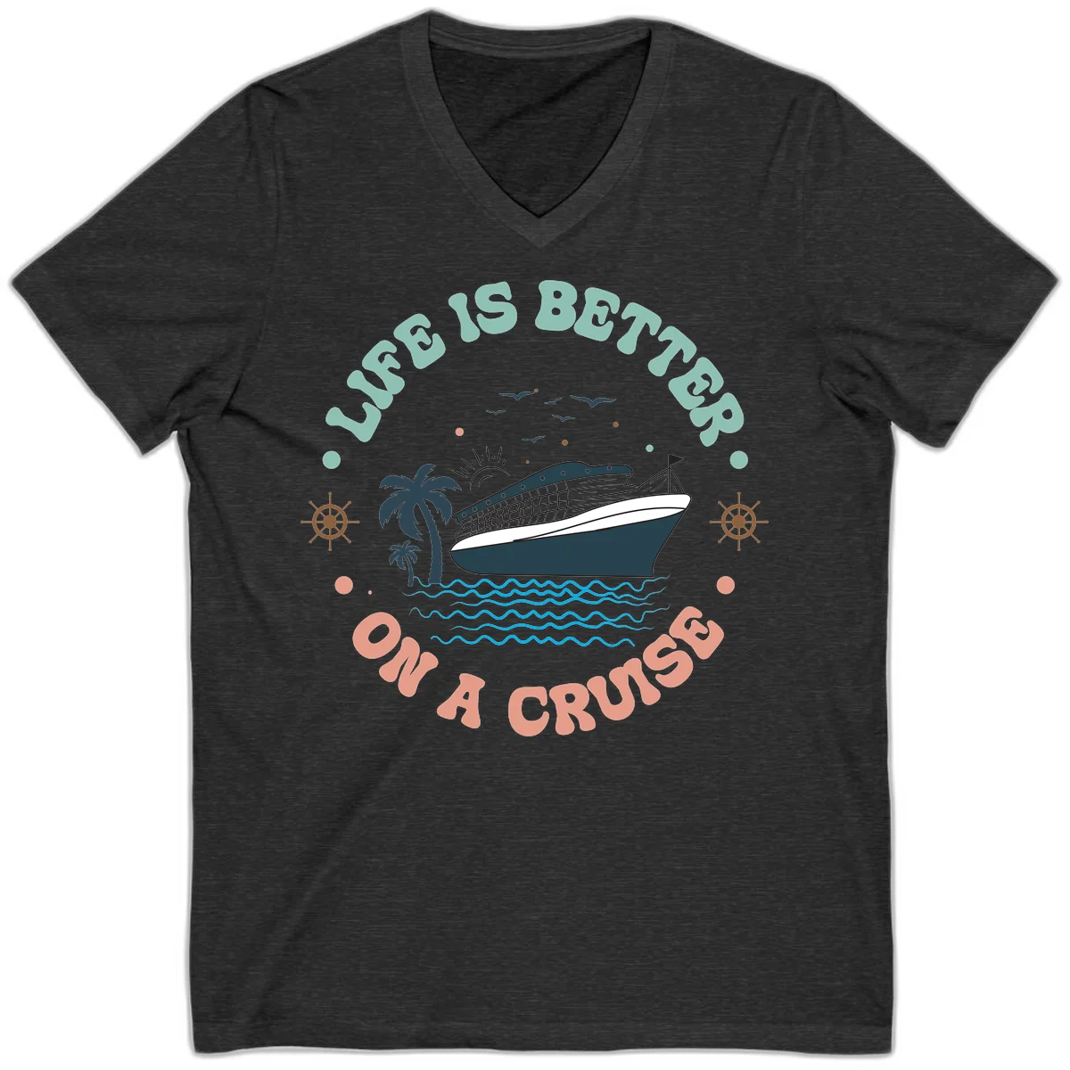 Life's Better On A Cruise V-Neck Tee in Dark Grey Heather
