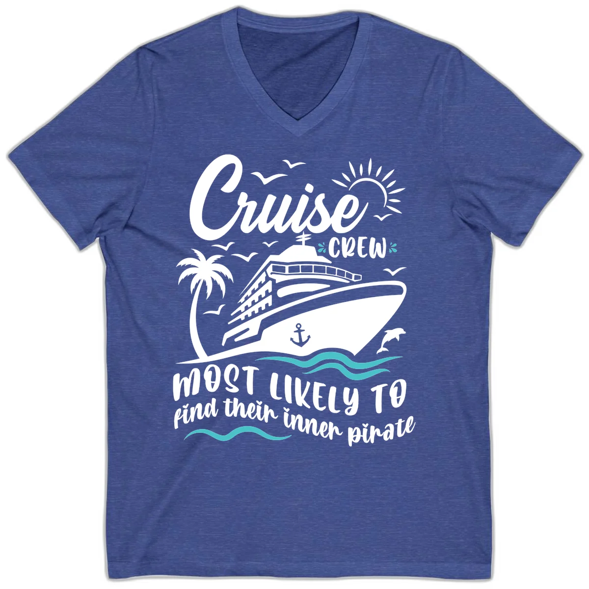Cruise Crew Inner Pirate V-Neck T-Shirt in Heather True Royal