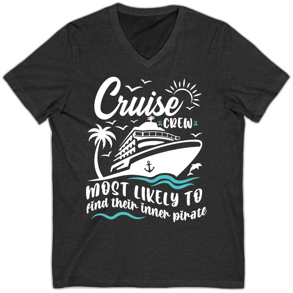 Cruise Crew Inner Pirate V-Neck T-Shirt in Dark Grey Heather