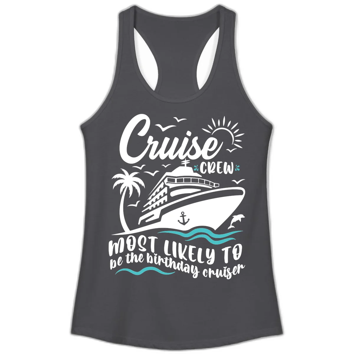 Cruise Crew Birthday Cruiser Ladies Tank in Solid Dark Gray