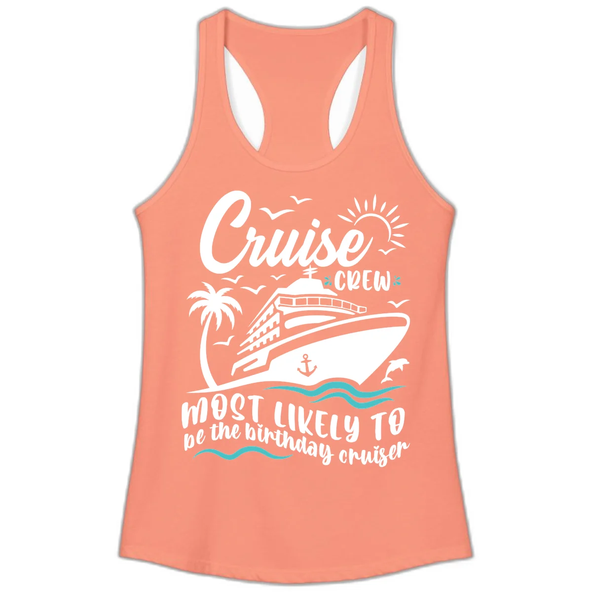 Cruise Crew Birthday Cruiser Ladies Tank in Solid Light Orange