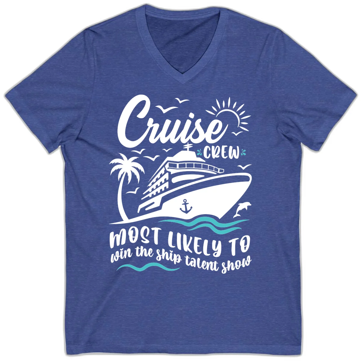 Cruise Crew Ship Talent Show V-Neck in Heather True Royal