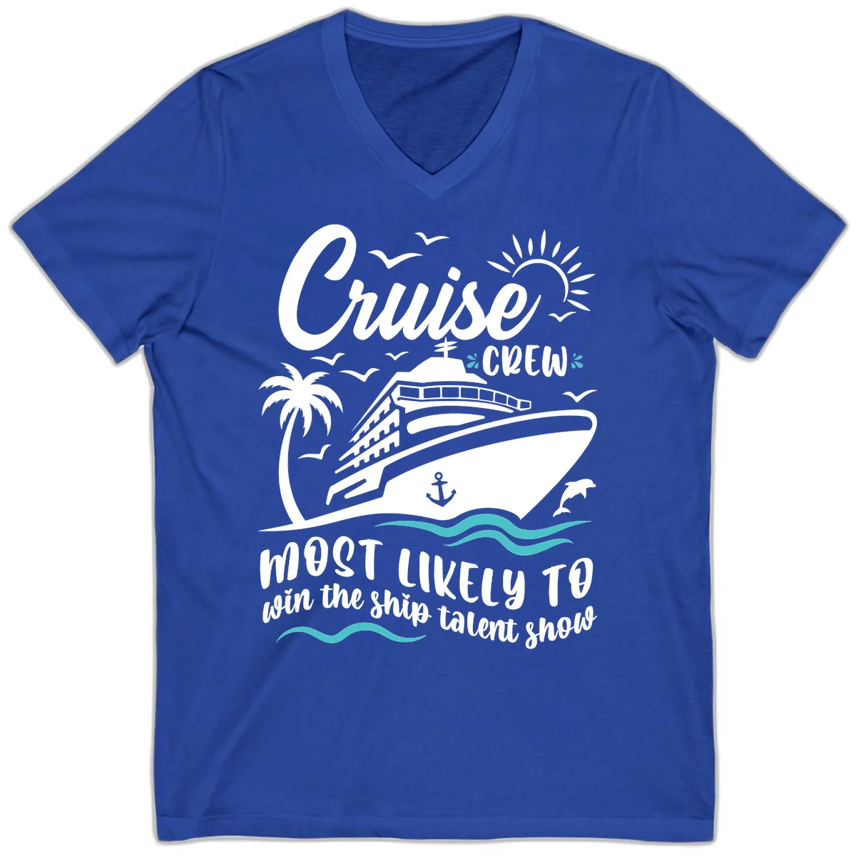 Cruise Crew Ship Talent Show V-Neck in True Royal
