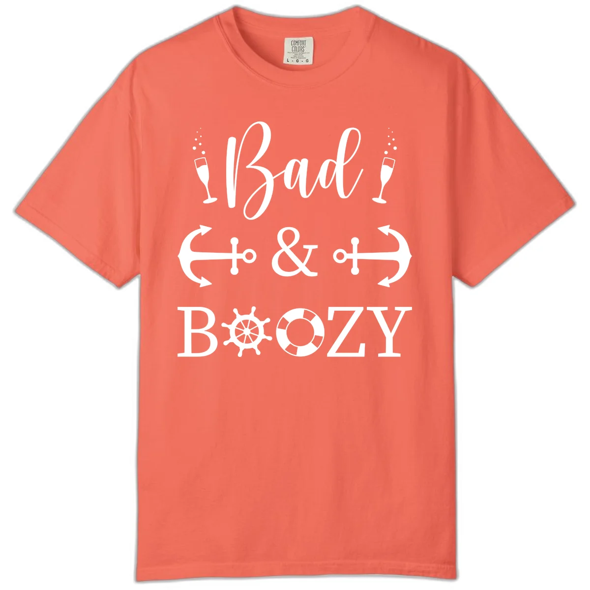 Bad and Bozy Nautical Cruise Comfort Color T-Shirt in Bright Salmon