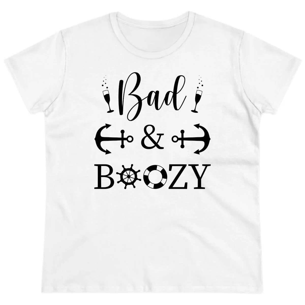 Bad and Bozy Nautical Cruise Ladies Tee in White
